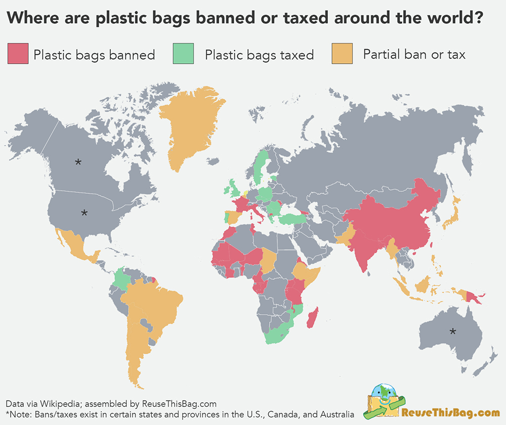 interdiction des sacs en plastique dans le monde entier